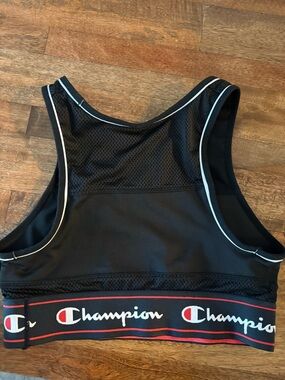 Champion Black Athletic Sports Crop with Logo Band and Red Trim